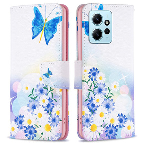 Cu clapetă pentru Xiaomi Redmi Note 12 4G, butterfly and flowers, roz