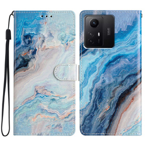 Cu clapetă pentru Xiaomi Redmi Note 12S, Wallet Marble, albastru