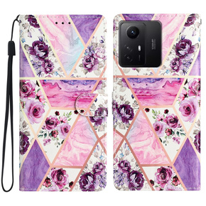 Cu clapetă pentru Xiaomi Redmi Note 12S, Wallet, marble & flowers, roz