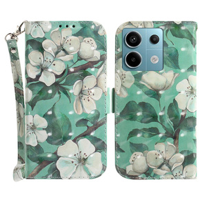 Cu clapetă pentru Xiaomi Redmi Note 13 Pro 5G, Wallet, Flowers verde