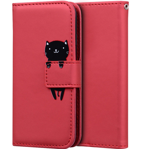 Cu clapetă pentru Xiaomi Redmi Note 8 Pro, Wallet Cat, roșu