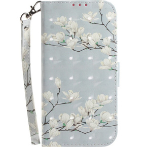 Cu clapetă pentru Xiaomi Redmi Note 9S / 9 Pro / 9 Pro Max, magnolia flowers, alb