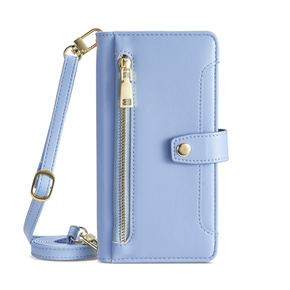 Cu clapetă pentru iPhone 15 Pro, Wallet Zipper Pocket, albastru