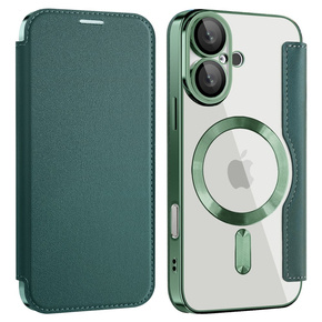 Cu clapetă pentru iPhone 16, RFID Wallet MagSafe CamShield, verde