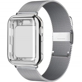 Etui z folią ochronną + Bransoleta Milanese do Apple Watch 1/2/3/4/5/6/7/8/SE (38/40/41MM), Silver