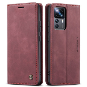 Husa CASEME pentru Xiaomi 12T / 12T Pro, Leather Wallet Case, roșu