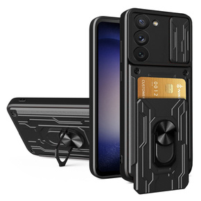 Husă blindată pentru Samsung Galaxy S23, Camera Slide Card Slot, negru