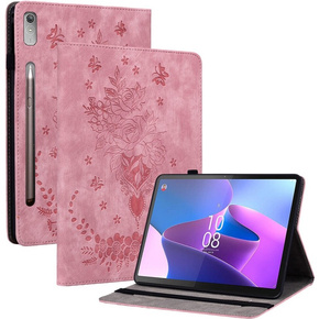 Husă cu clapetă pentru Lenovo Tab P12, flower, roz deschis