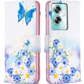Husă cu clapetă pentru Oppo A79 5G, portofel, fluture și flori, alb