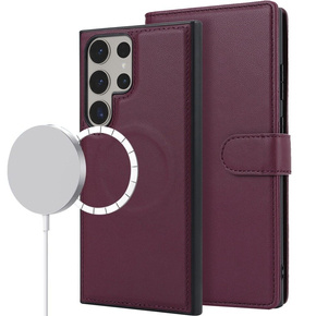 Husă cu clapetă pentru Samsung Galaxy S23 Ultra, portofel, pentru MagSafe, maroon