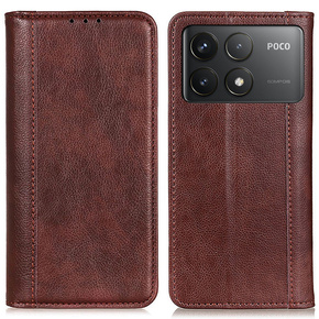 Husa cu clapetă pentru Xiaomi Poco F6 Pro, Split Leather, maro