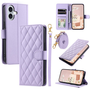 Husă cu clapetă pentru iPhone 16 Plus, Rhombus Crossbody Leather, violet