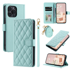 Husă cu clapetă pentru iPhone 16 Pro Max, Rhombus Crossbody Leather, verde