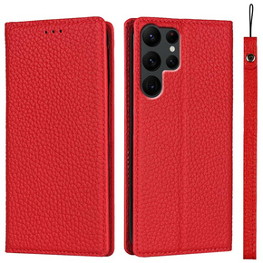 Husă din piele pentru Samsung Galaxy S22 Ultra, ERBORD Grain Leather, roșu