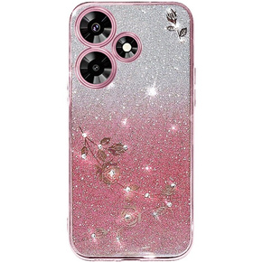 Husă pentru Infinix Hot 30, Glitter Flower,  roz rose gold