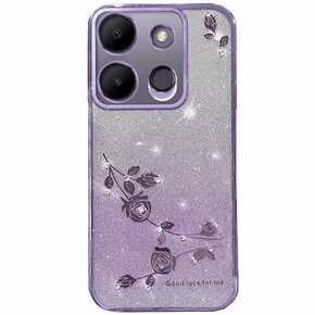 Husă pentru Infinix Smart 7 4G, Glitter Flower, violet