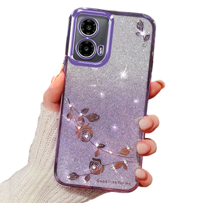 Husă pentru Motorola Moto G24 / G24 Power / G04, Glitter Flower, violet