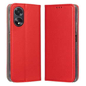Husă pentru Oppo A18 4G / A38 4G, Smart Magnet, roșu + sticlă 9H