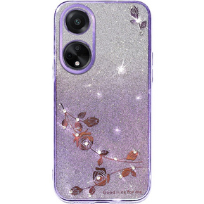 Husă pentru Oppo A78 4G, Glitter Flower, violet
