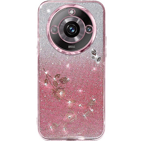 Husă pentru Realme 11 Pro 5G / Pro+ 5G, Glitter Flower, roz rose gold