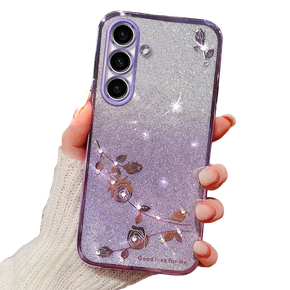 Husă pentru Samsung Galaxy A05s 4G, Glitter Flower, violet