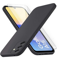 Husă pentru Samsung Galaxy A15, Silicone Lite, negru + sticlă 9H