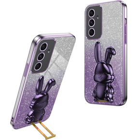 Husă pentru Samsung Galaxy A54 5G, Glitter Rabbit, cu suport glisant, violet