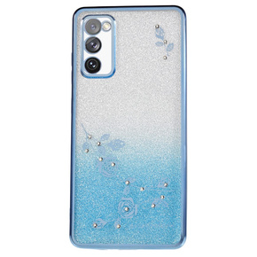 Husă pentru Samsung Galaxy S20 FE, Glitter Flower, albastru