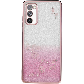 Husă pentru Samsung Galaxy S20 FE, Glitter Flower, roz rose gold