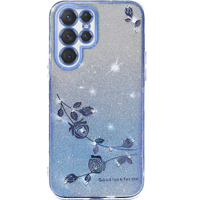 Husă pentru Samsung Galaxy S22 Ultra, Glitter Flower, albastru