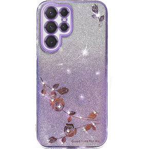 Husă pentru Samsung Galaxy S22 Ultra, Glitter Flower, violet