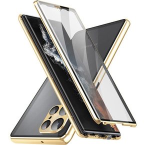 Husa pentru Samsung Galaxy S22 Ultra, Magnetic Dual Glass, de aur