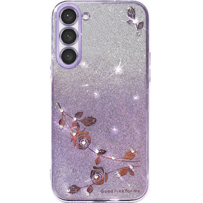 Husă pentru Samsung Galaxy S23+ Plus, Glitter Flower, violet