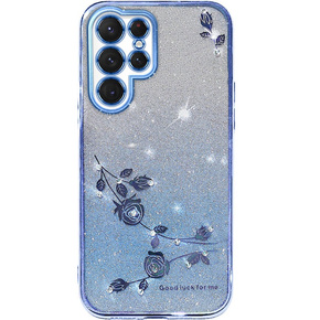 Husă pentru Samsung Galaxy S23 Ultra, Glitter Flower, albastru