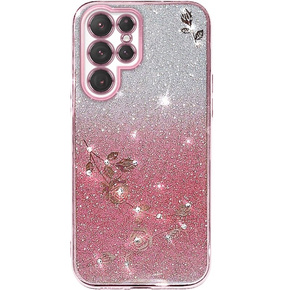 Husă pentru Samsung Galaxy S23 Ultra, Glitter Flower, roz rose gold