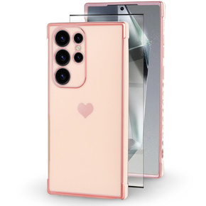 Husă pentru Samsung Galaxy S24 Ultra, Electro heart, roz rose gold + Sticlă ceramică Full Glue