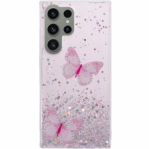 Husă pentru Samsung Galaxy S24 Ultra, Glitter Butterfly, roz