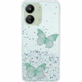 Husă pentru Xiaomi Redmi 13C / Poco C65, Glitter Butterfly, verde