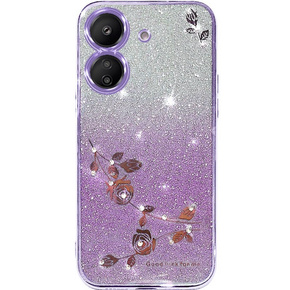 Husă pentru Xiaomi Redmi 13C / Poco C65, Glitter Flower, violet