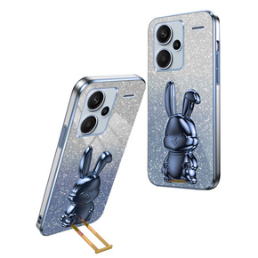 Husă pentru Xiaomi Redmi Note 13 Pro+, Glitter Rabbit, cu suport glisant, albastru