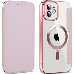 Husă pentru iPhone 11, FlipMag Portofel securizat cu clapetă RFID, pentru MagSafe, roz rose gold