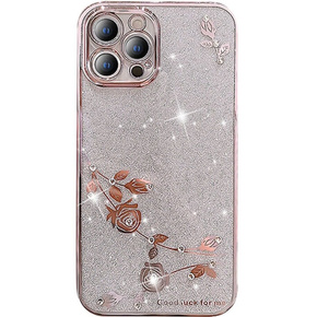 Husă pentru iPhone 12 Pro, Glitter Flower, roz rose gold