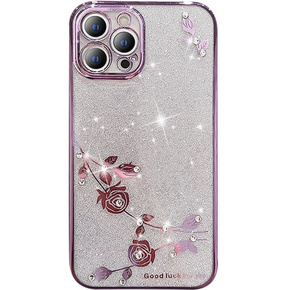 Husă pentru iPhone 12 Pro Max, Glitter Flower, violet