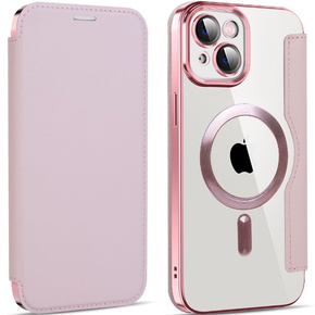 Husă pentru iPhone 14, FlipMag Portofel securizat cu clapetă RFID, pentru MagSafe, roz