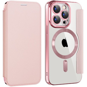 Husă pentru iPhone 15 Pro, FlipMag Portofel securizat cu clapetă RFID, pentru MagSafe, roz
