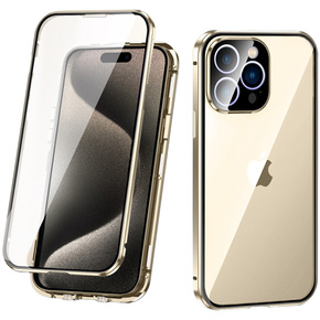 Husa pentru iPhone 15 Pro, Magnetic Dual Glass, de aur