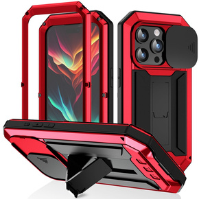 Husă pentru iPhone 15 Pro, R-JUST CamShield Slide, armată, roșu / negru