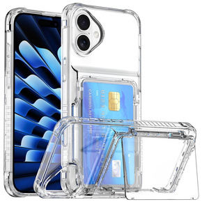 Husă pentru iPhone 16 Plus, Card Holder Kickstand, transparent