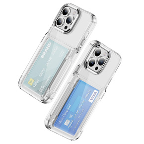 Husă pentru iPhone 16 Pro, Card Holder Kickstand, transparent