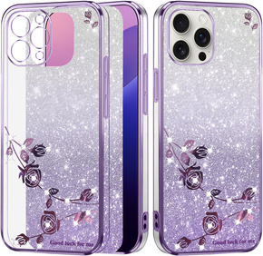 Husă pentru iPhone 16 Pro Max, Glitter Flower, violet